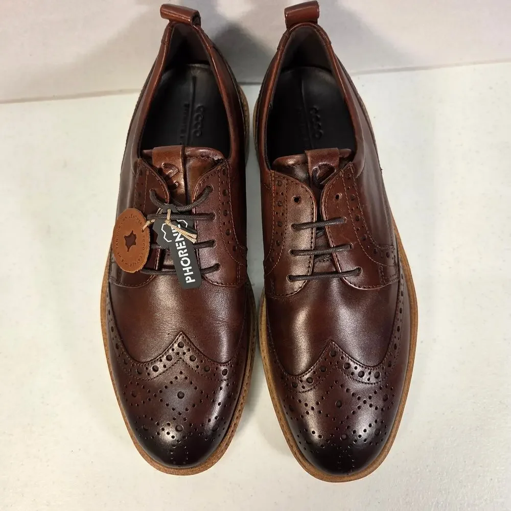ECCO ST.1 Hybrid Brown Leather Wingtip Brogue Derby Shoes Mens EU 41/US 7/UK 7.5